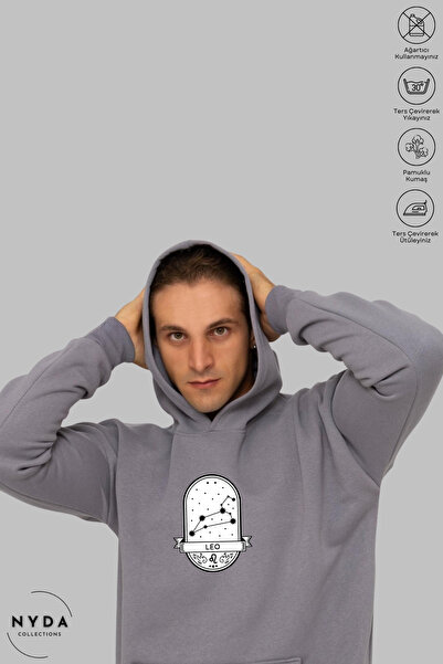 Nyda Collections Unisex Hoodie Μακρυμάνικο με στάμπα Leo Lion, με κουκούλα, O...