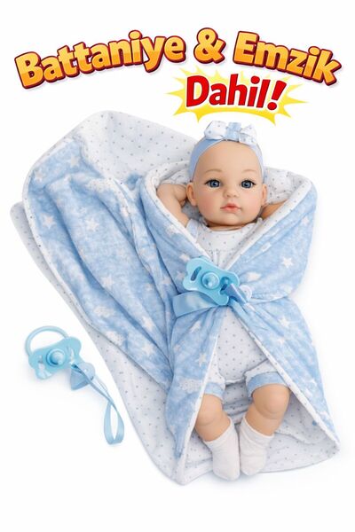 ZİVENTA Battaniyeli Oyuncak Et Bebek 30 cm Emzikli Hafif Yumuşak Dokulu Gerçe...