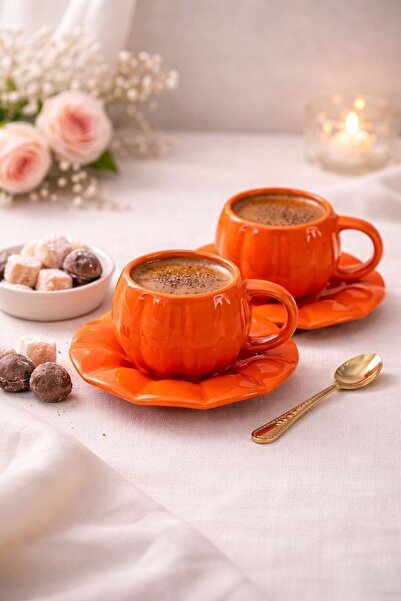 YzHome 2 Person Ceramic Orange Pumpkin Coffee Cup Set 100ml
