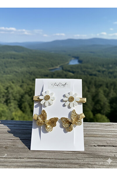 TrendCraft Glitter Kelebekli ve Papatyalı 4’lü Klipsli Toka Seti