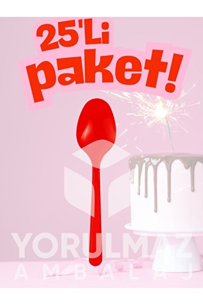 yorulmaz ambalaj ✨ Happy Party Red Plastic Spoons 25-Pack – Disposable for Pa...