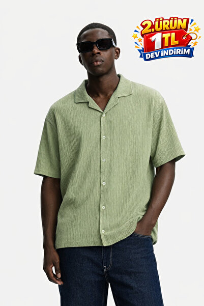 DAMGA JEANS Men's Summer Oversized Green Linen Shirt