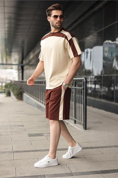 Madmext Beige Men's Shorts T-Shirt Set E7346