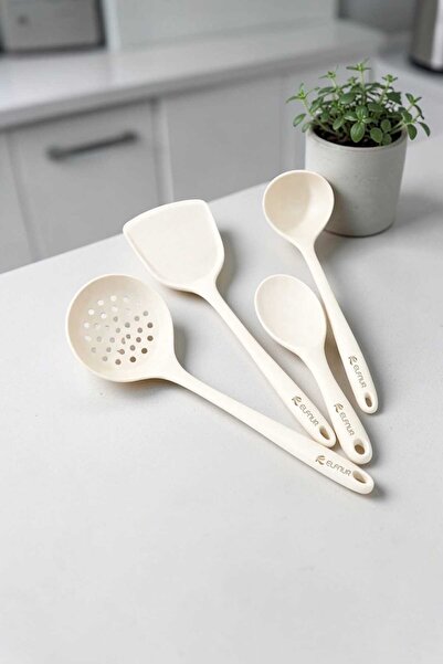 elfnur Hard Tip Heat Resistant Silicone Colander Spatula Ladle Spoon Set 4Pcs...
