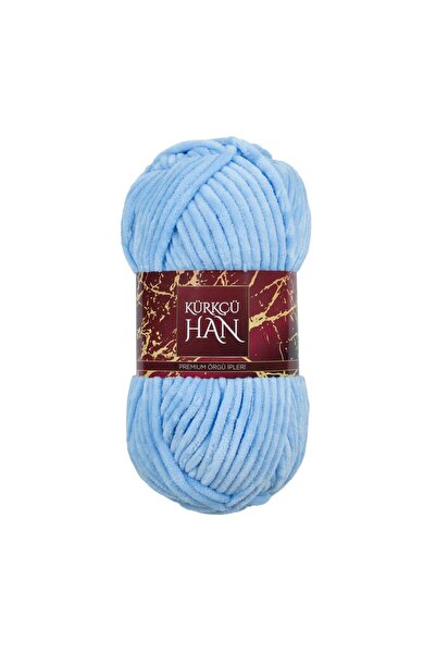 Kürkçü Han Kadife Yün Pastel Gök Mavisi 100 gr %100 Polyester Yumuşak Pofuduk...