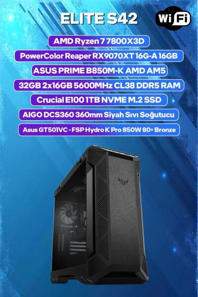 Game Garaj Elite S42 AMD Ryzen 7 7800X3D 32GB RAM 1TB SSD RX9070XT 360mm Sıvı...