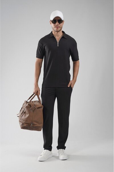 king brich Regular Fit T-Shirt and Pants Set with Zipper Collar