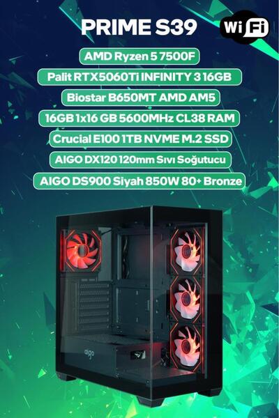 Game Garaj Prime S39 AMD Ryzen 5 7500F 16GB RAM 1TB SSD RTX5060Ti 16GB 120mm ...