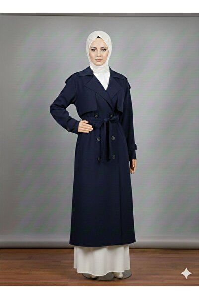 KMKkombin Women's Youthful Trench Coat with Buttons on the Back, Slits and Ap...
