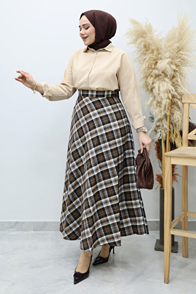 Tesettür Dünyası Plaid Skirt Tsd260102 Mustard