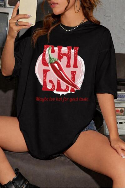 Elvino Oversized Unisex Chilli Too Hot for Your Taste Printed Summer Tshirt