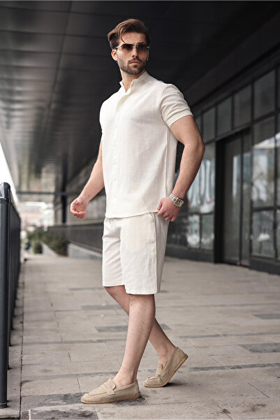 Madmext Ecru Men's Shorts and Shirt Set E7350
