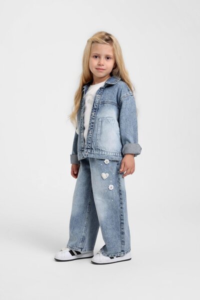 Escabel Baby Girl 1-5 Years Stone Embroidered P Palazzo Pants Denim Blue