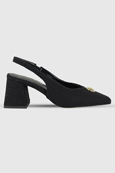 Modezya Chelsea Black Tweed Buckle Detail Pointed Toe Elastic Back Women's Bo...