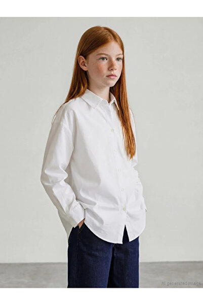 LC Waikiki LCW Girls Studio Beyaz Uzun Kollu Kız Çocuk Poplin Gömlek