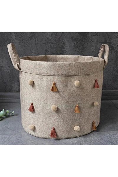 indispensablely Foldable Multi-Purpose Round Organizer with Pompom Felt Stora...