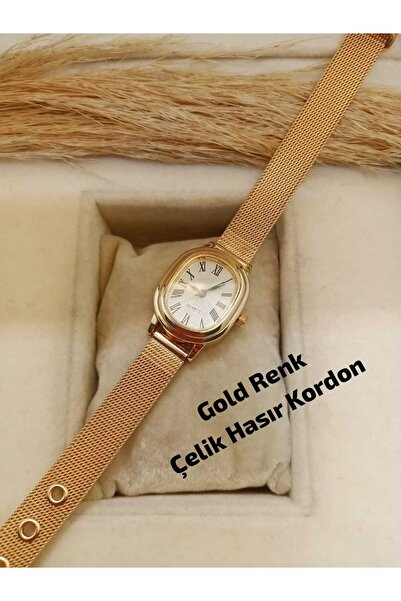 Brality Vintage Cartiar Model Gold Renk Çelik Hasır Kordon Metal Roma Rakamlı...