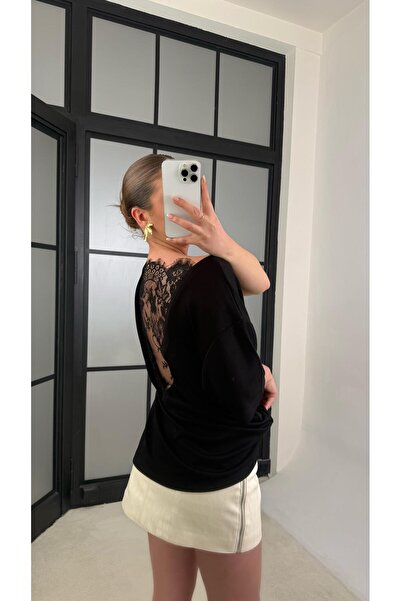 Gaus Siyah Arkası Dantel Detaylı Modal Tshirt gaus-01211