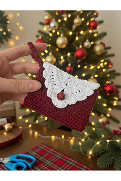 Aylin Bijuteri Kartlık Cüzdanı Mini Örgü Cüzdan Bordo Renk