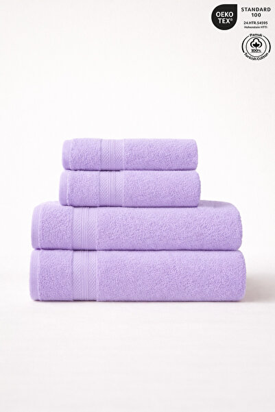 Ellaline 4-Piece Bath Towel Set 100% Cotton Certified Diamond Border Towel Se...