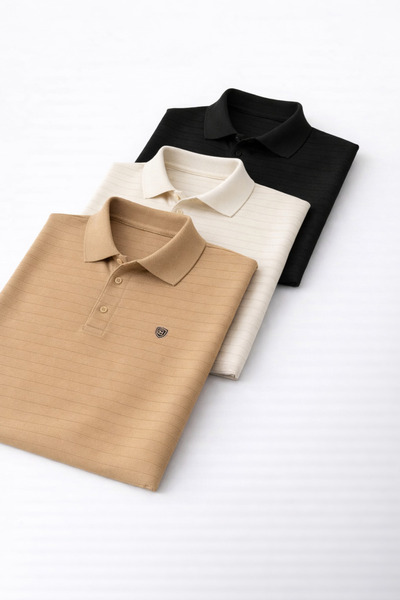 COMBİNE MİCHAİL Men's Daily Trend Loose 3-Piece Polo Collar T-Shirt