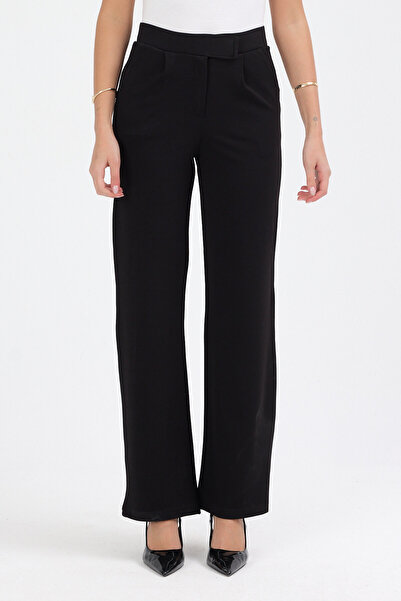 Geco Women's Quality Stretch Fabric Velcro Closure Black Palazzo Pants