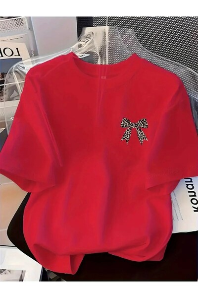 yombaa Mini Leopard Printed Oversize Unisex Women's Cropped T-Shirt