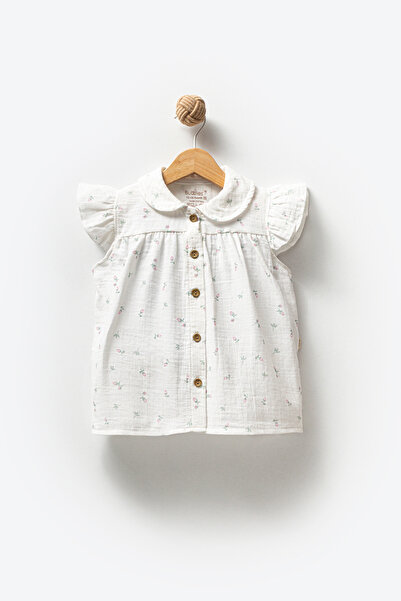 100% Organic Cotton Small Flower Button Front Girl Muslin Dress