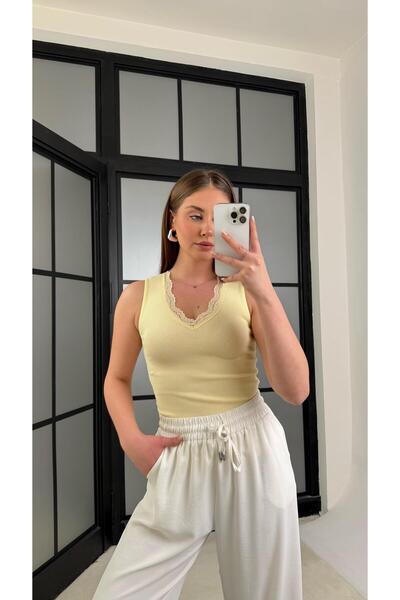 Gaus Sarı Dantel Detaylı Triko Atlet GAUS-01221