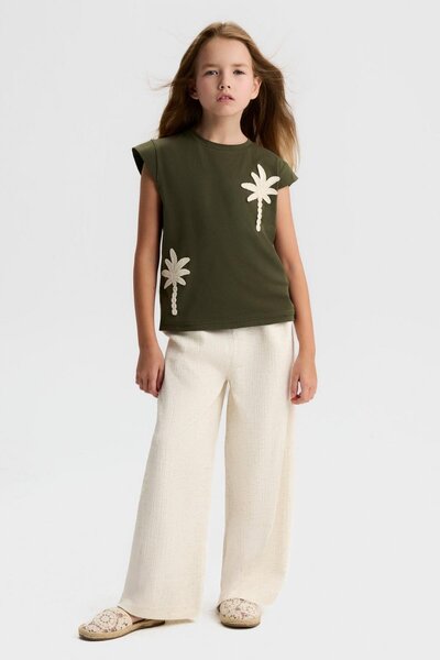 nk kids Girl Child 8-14 Years Old Belt Pieces Muslin Fabric Palazzo Pants Cream