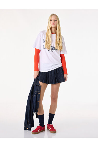 Koton Cotton Pack Comfortable Cut Pleated Mini Denim Skirt