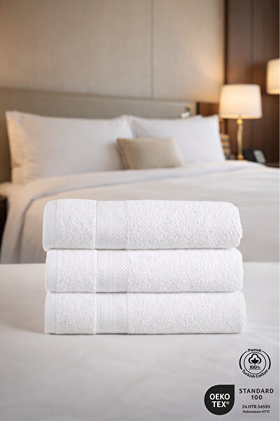 Ellaline 3 Pieces of White Hotel Towels 100% Certified Cotton 70X130Cm Premiu...