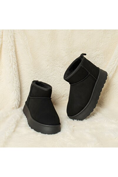 Modlet.ro Ghete scurte negre pentru femei din piele întoarsă , stil UGG, MOD1...