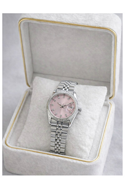 Spectrum Yuvarlak Kasa Takvimli Kadın Kol Saati Gümüş (Pembe Kadran)