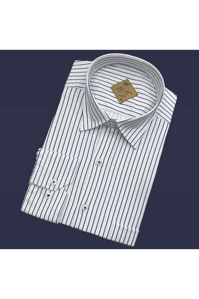 GÖMLEK GALERİSİ Classic Wide Cut Striped Long Sleeve Cotton Men's Shirt