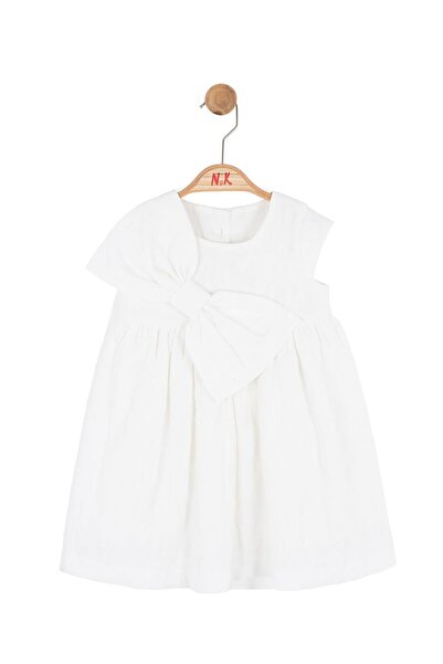 nk kids Baby Girl 1-4 Years Old Woven Fabric Dress with Bow Ecru