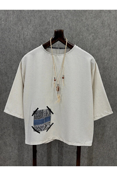 FıttingRoom Oversize Bohemian Fakir Sleeve Beige Cotton Tshirt