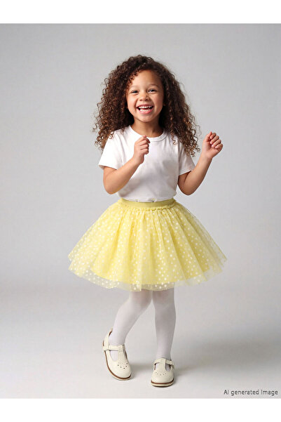 LC Waikiki Ermus Global dan Sarı Desenli Kız Çocuk Tütü Etek