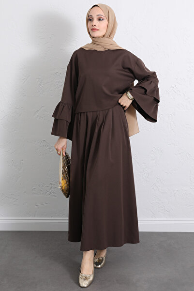 Salih Çelebi Volan Sleeveless Skirt Suit Y0075 - Brown