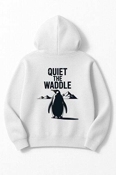 Altair Tr Oversized Unisex Quiet the Waddle Penguin Printed Hooded Sweatshirt