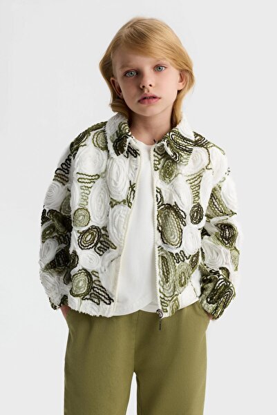 nk kids Girl's 4-8 Years Old Motif Linen Bomber Jacket Ecru-Green