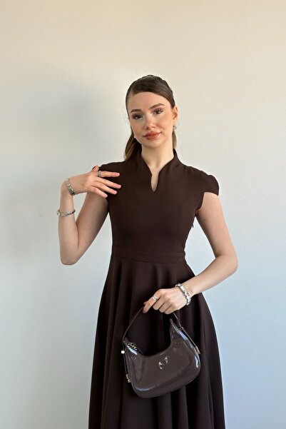 FMN Collection Mock Neck Short-Sleeved Princess Model Flared Skirt Dress Mock...