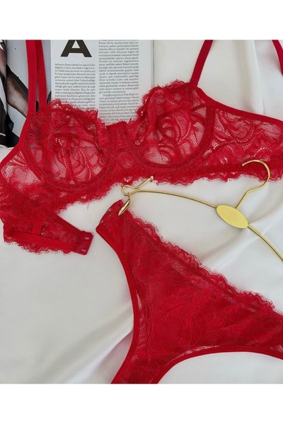 Asluna Women's Red Underwire Lingerie Set