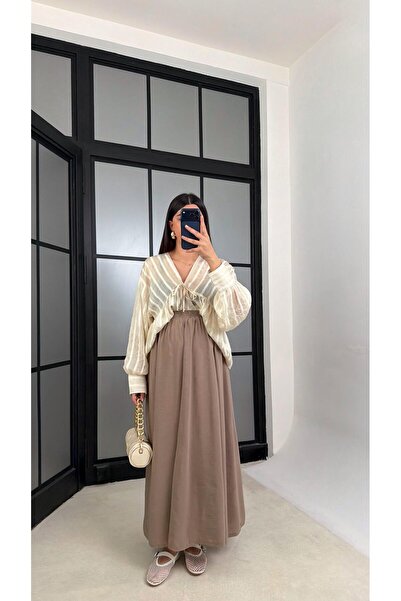 Gaus Vizon Beli Lastikli Cepli Tencel Etek GAUS-01203