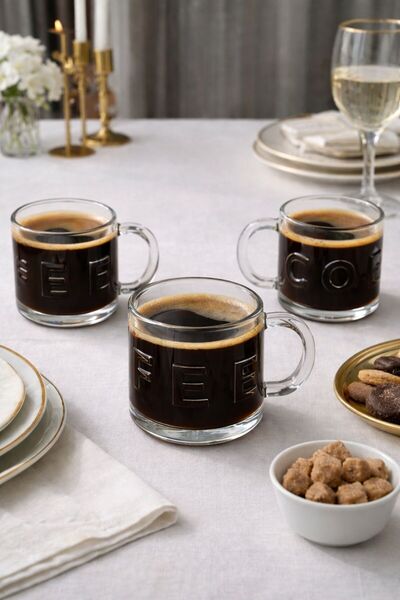 YzHome 3 Lü Cam Kulplu Coffee Kahve Bardağı Bardak Kupa 320ml