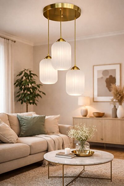 MINIMAL ETICARET VE BILGI TEKNOLOJILERI Lotus TRİO Ice White Plafonyer Cam Avize