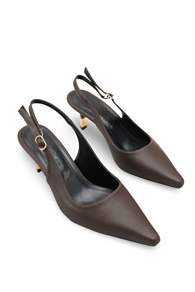 Riccon Women's Pointed Toe Open Back Stiletto Heel U Shoes 00123510 Brown Skin