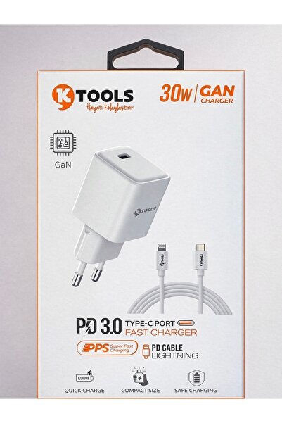 Ktools 30W GaN Type-C port fast charger pd cable lıghtnıng