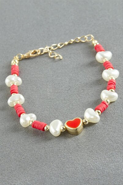 ZERO LAND سوار NRZSNT من الكريستال واللؤلؤ على شكل قلب (181441) - أحمر