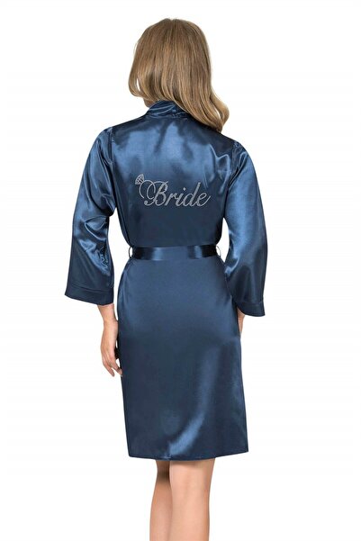 Latelier Midumi Women'S, Navy Blue, Satin, Bridal Robe